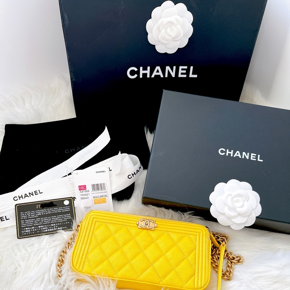 Chanel Boy Clutch on Chain with Matte antique gold hardware